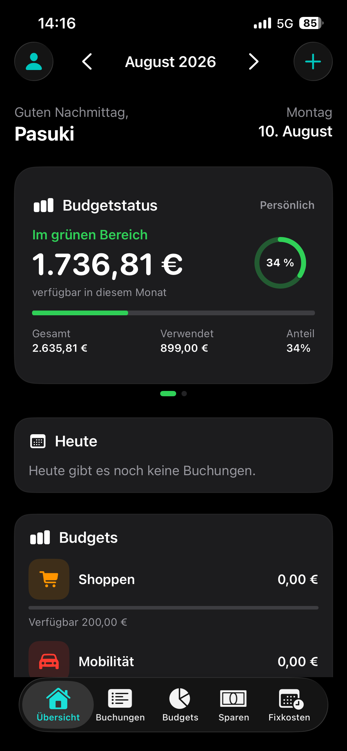 Elyra Budget Übersicht
